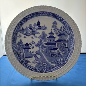 Vintage Blue Willow Series dinner plate. Embossed rim.